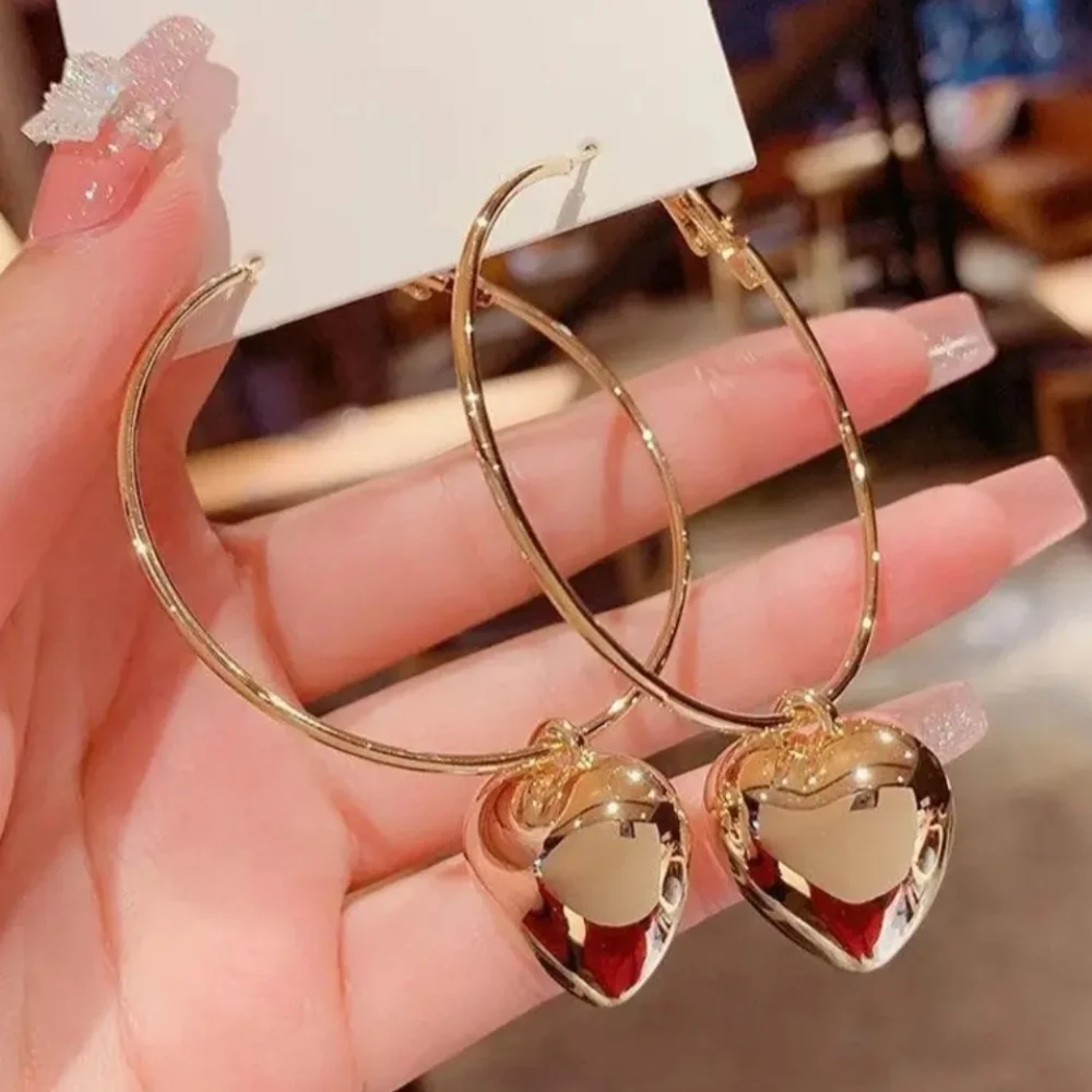 Gold Heart Hoop Earrings - Picture 2 of 2